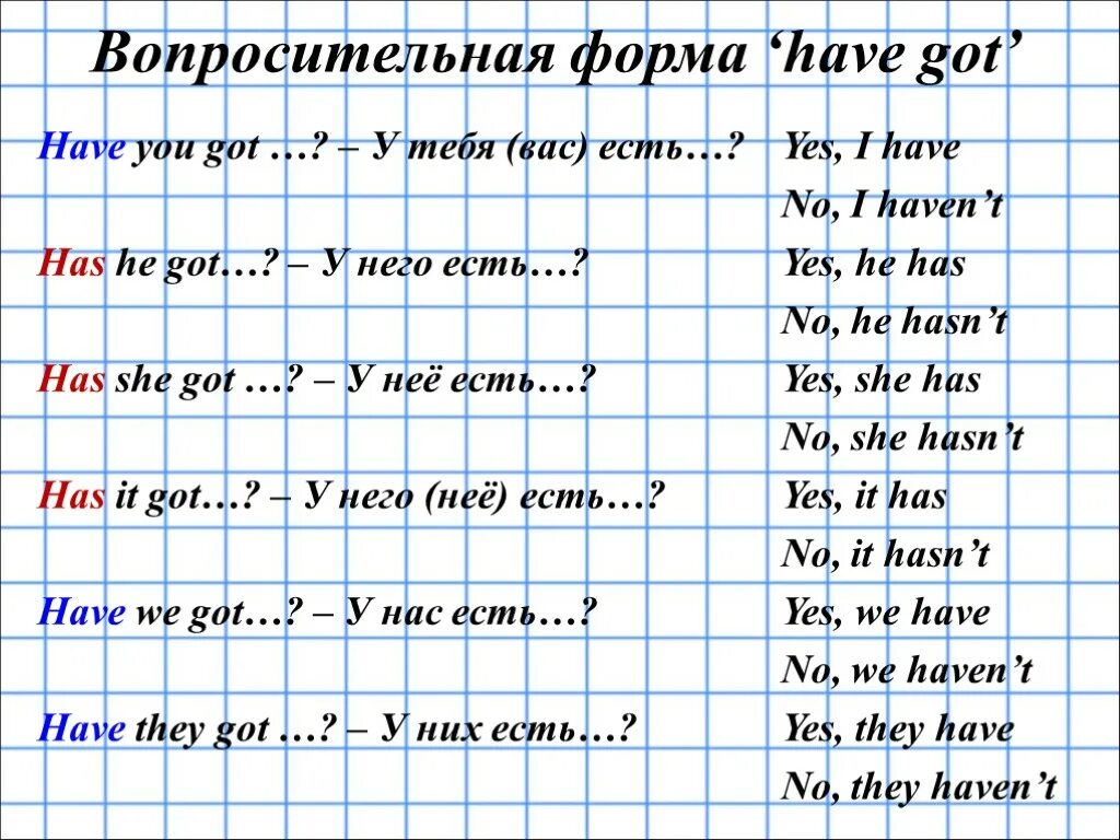 Have has did в вопросительных предложениях. Have got has got вопросительная форма. Have got has got вопросительные предложения. I have got перевод. Have got has got перевод.