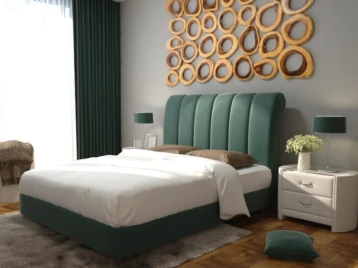 спальная кровать. кровать с мягким изголовьем 180x200. мебель для спальни. цвета кроватей. кровать аскона зеленая.