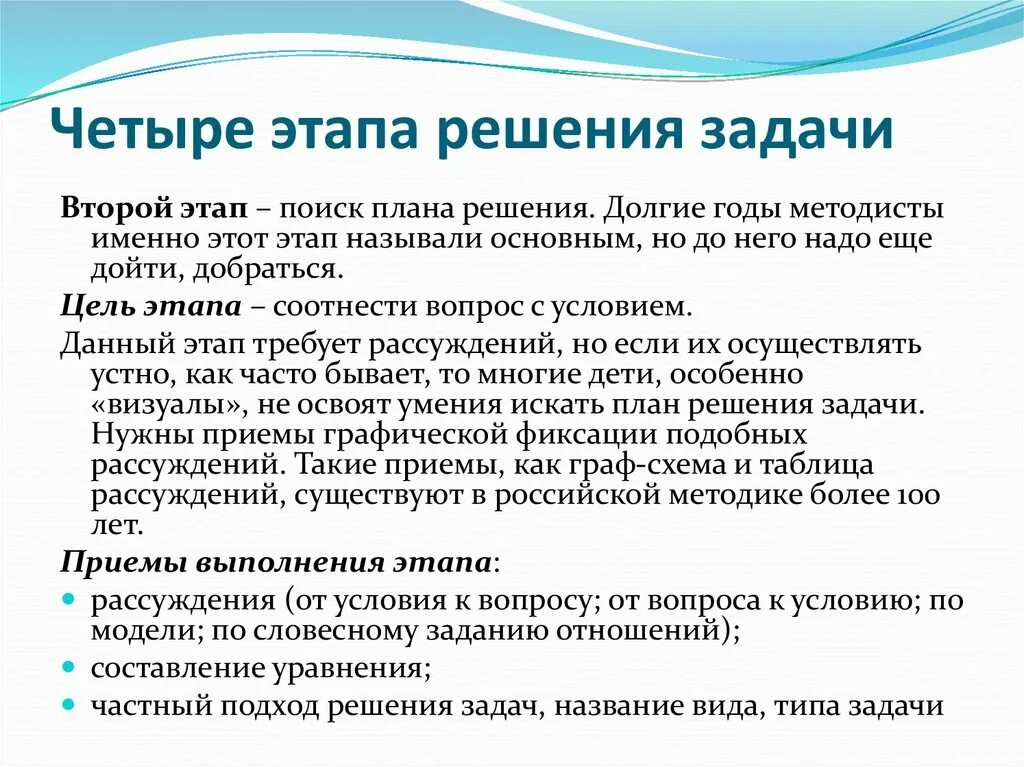 Этапы решения задачи приемы. Этапы процесса решения учебной задачи. Этапы выполнения решения задач выполнить решение. Поиск плана решения задачи. 4 Этапа решения задач.