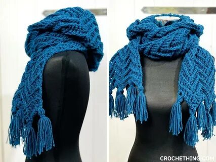 Hooded scarf with chevron stitch - free crochet pattern (+video)