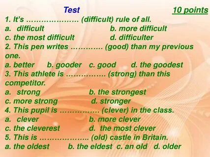 Degrees of comparison of adjectives test