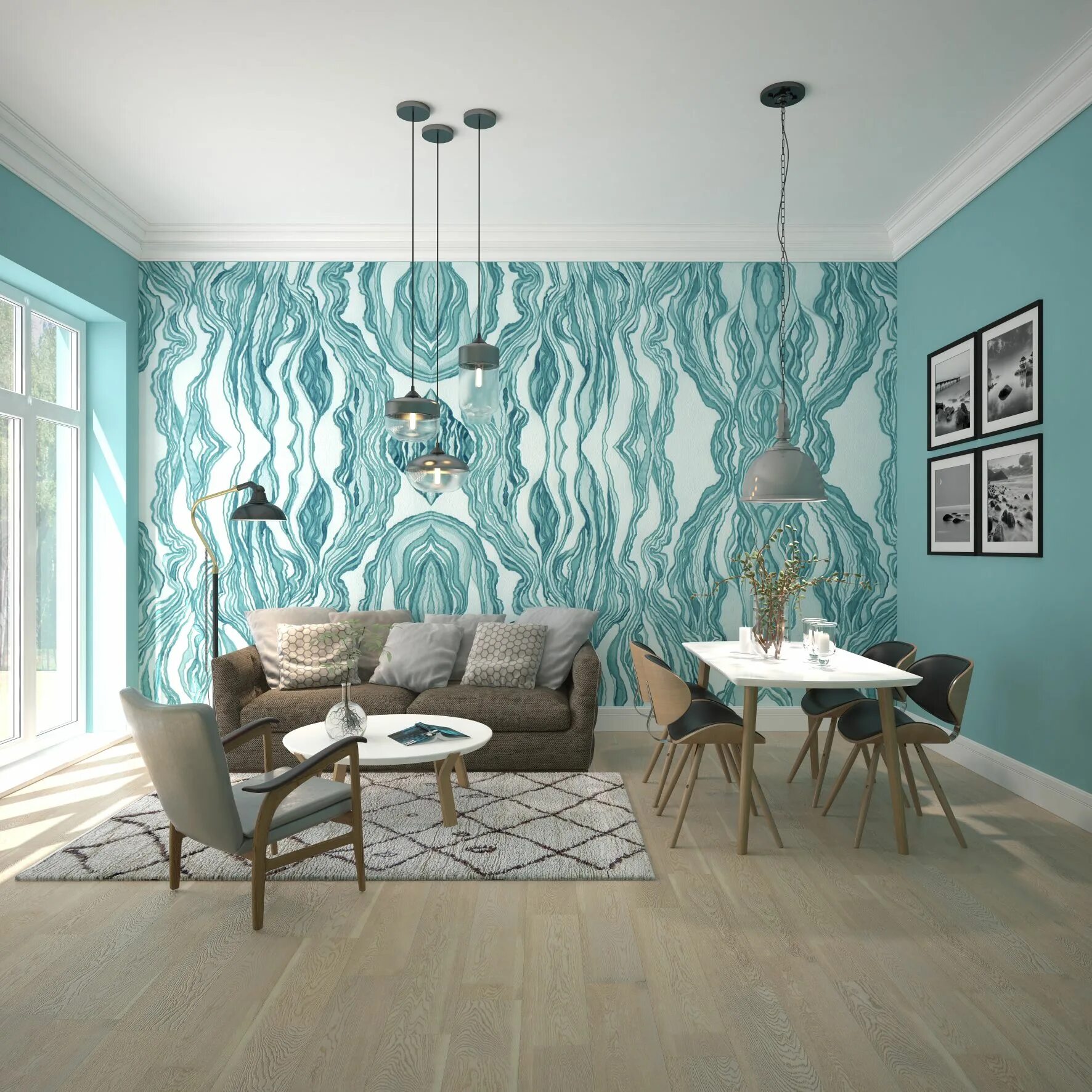 Дизайнерские обои Lacy Moire Turquoise. Панно Hygge Wall. Бирюзовые стены в интерьере. Дизайнерские обои для стен. Бирюзовые обои купить