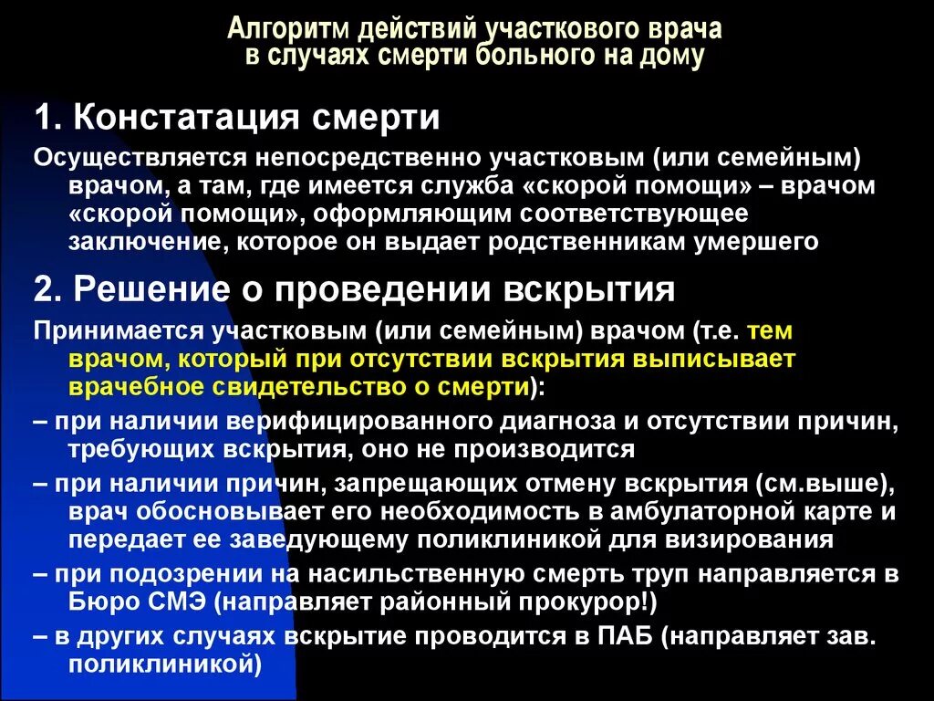 Вызванный действиями врача. Алгоритм действия врача. Алгоритм действий врача при аутопсии. Алгоритм действий при смерти человека. Алгоритм действий врача на дому.