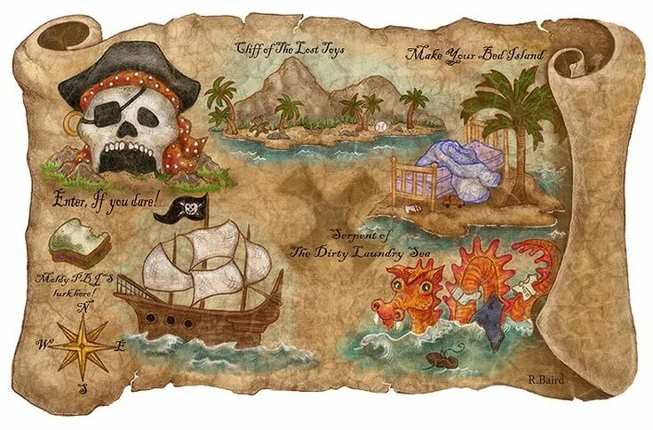 Tattered Map Labeled Landmarks Leading Buried Pirate Treasure - Stock Pho , #Aff