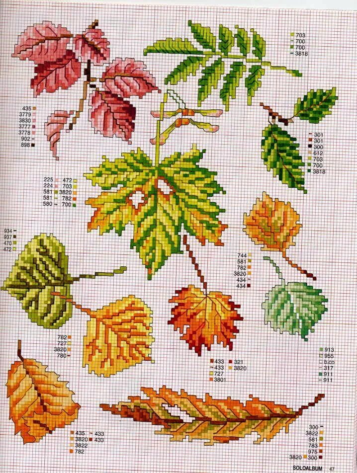 Листья схема цветная. Пэчворк листья схемы. Растительная вышивка. Пэчворк листочки схемы. Вышивка осенние листья.