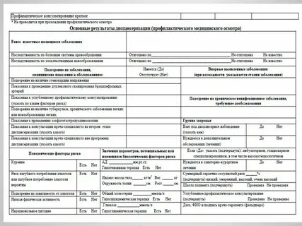 Карта профилактического осмотра пациента