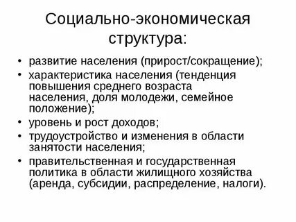 Социально экономическая структура города