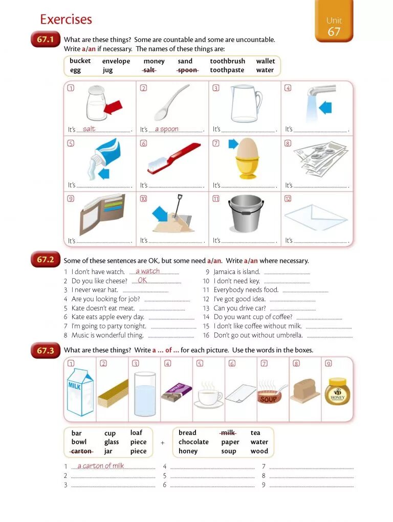 There are some milk in the glass. Grammar exercises исчисляемые. What are things some are countable and some are uncountable. Unit 67 exercises 67.1 ответы. Unit 66 exercises 66.1 what are these things ответы.