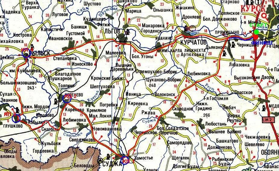 Автобус глушково рыльск. Суджа на карте Курской обл. Суджи района Курской. Г Суджа Курской области на карте. Курск Рыльск на карте.