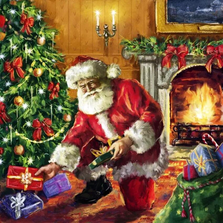 Artecy Cross Stitch Рождество. Father Christmas and presents. Santa under the Tree. Under the Tree for Santa.