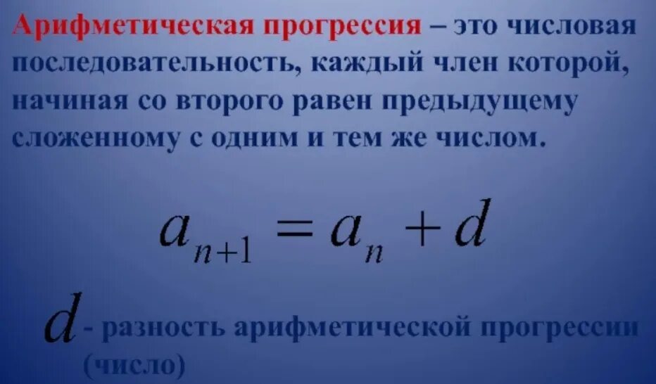 Первый элемент арифметической прогрессии. Формула для выявления арифметической прогрессии. Формулы арифметической прогрессии 9 класс. Арифметическая прогрессия последовательность. Определение арифметической прогрессии 9 класс.