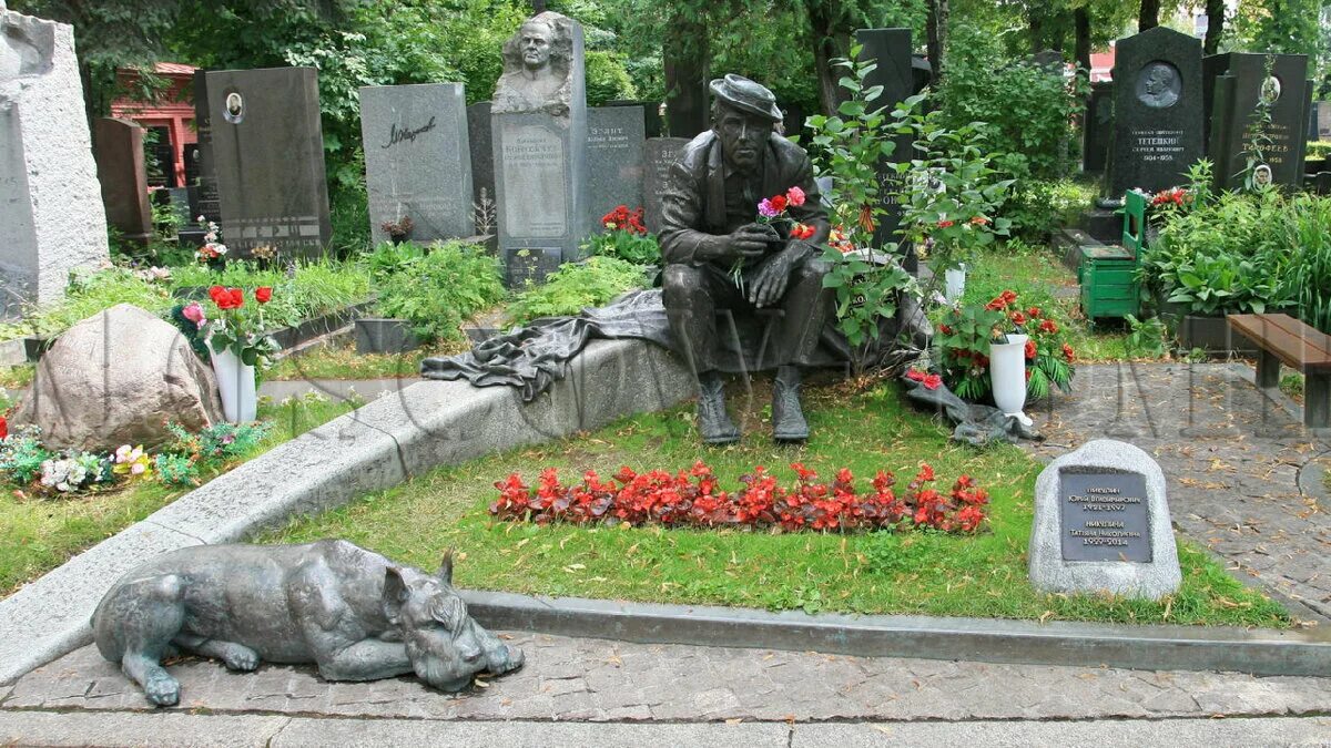 Где похоронили никулину. Новодевичье кладбище Никулин могила. Могила Юрия Никулина на Новодевичьем кладбище.