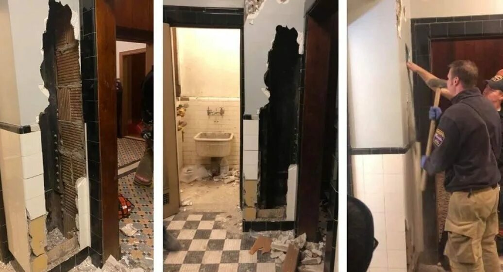 Парень застрял в диване. Парень застрял в стене. актёрская уборная.