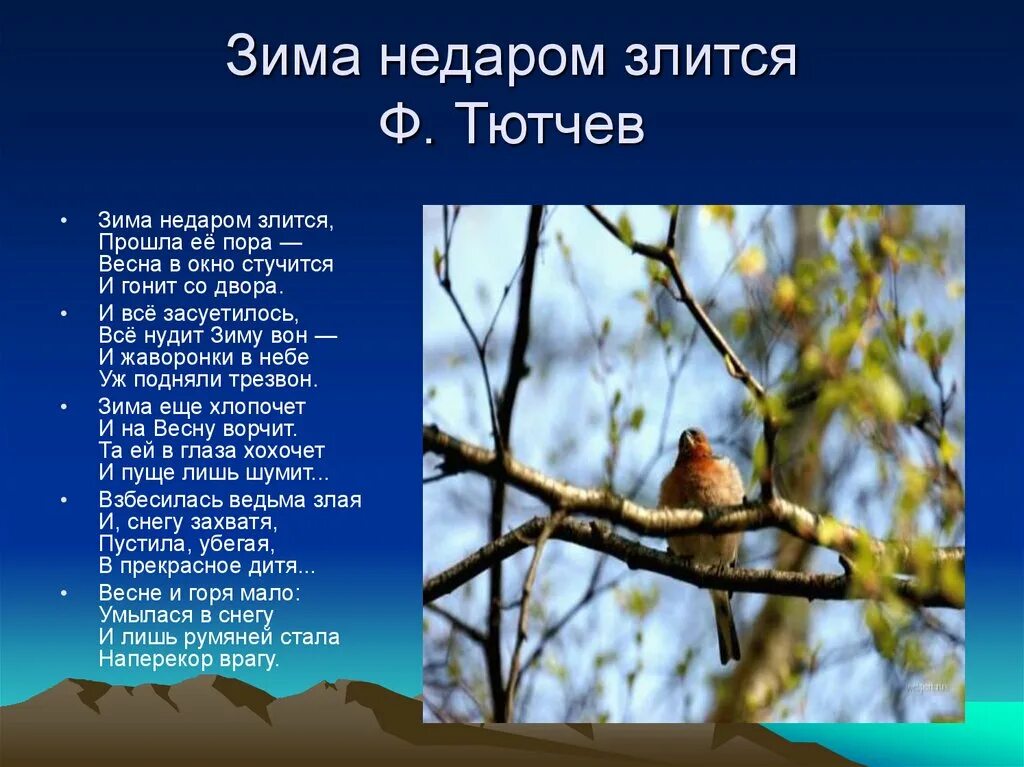 Стих недаром зима злится прошла ее пора. Ф тютчев зима недаром злится. тютчев зима недаром злится стихотворение. стих ф тютчев зима недаром злится. стихотворение тютчева зима недаром.