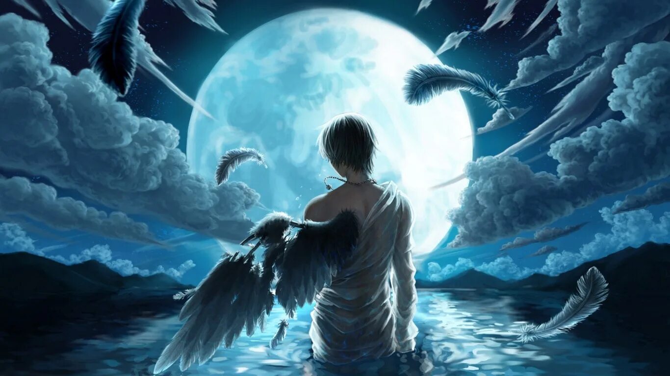 Бросивший вызов небесам. Падший ангел на фоне Луны. Мальчик с крыльями. Парень с крыльями. Одинокий Падший ангел.