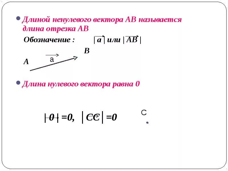 Что называется длиной нулевого вектора. Ненулевой вектор. Длина нулевого вектора. Длина ненулевого вектора.