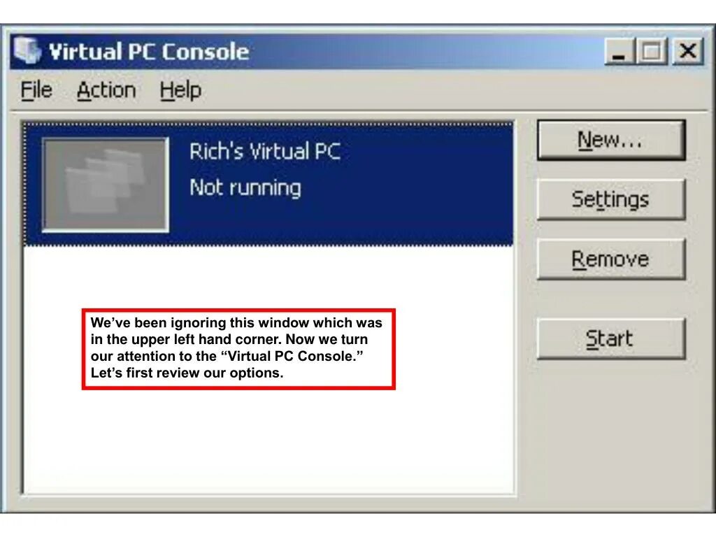 Консоль виртуальной машины. Connectix virtual pc for windows v5.2. virtual pc 5.2. откройте окно консоли виртуальной машины..