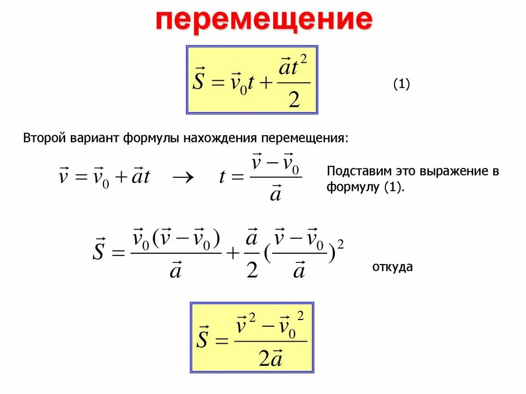 По какой формуле можно определить перемещение. Формула нахождения перемещения. Формула для нахождения равномерного ускорения. Как найти перемещение. Перемещение формула физика.