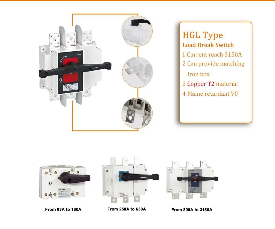 Load switch. Выключатель низковольтный. DC isolator Switch. Рубильник HGL-160a/3 (ANDELI).