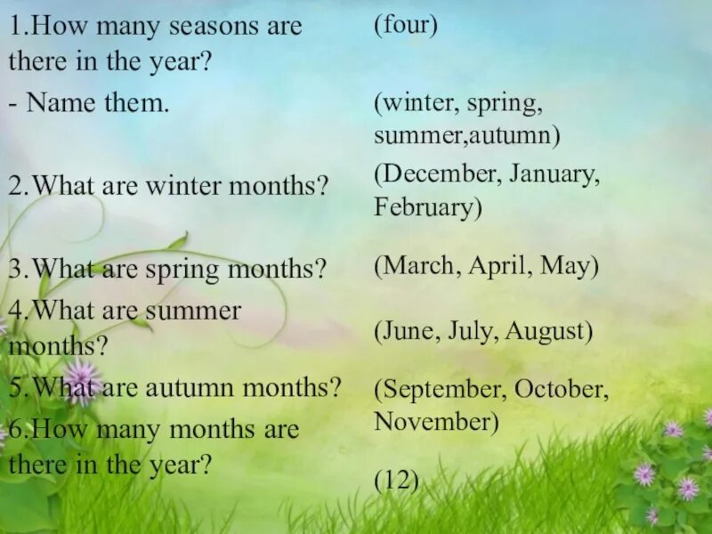 There are months in a year. Тема Seasons 3 класс по английскому языку. How many Seasons are there in a year. Winter months are.