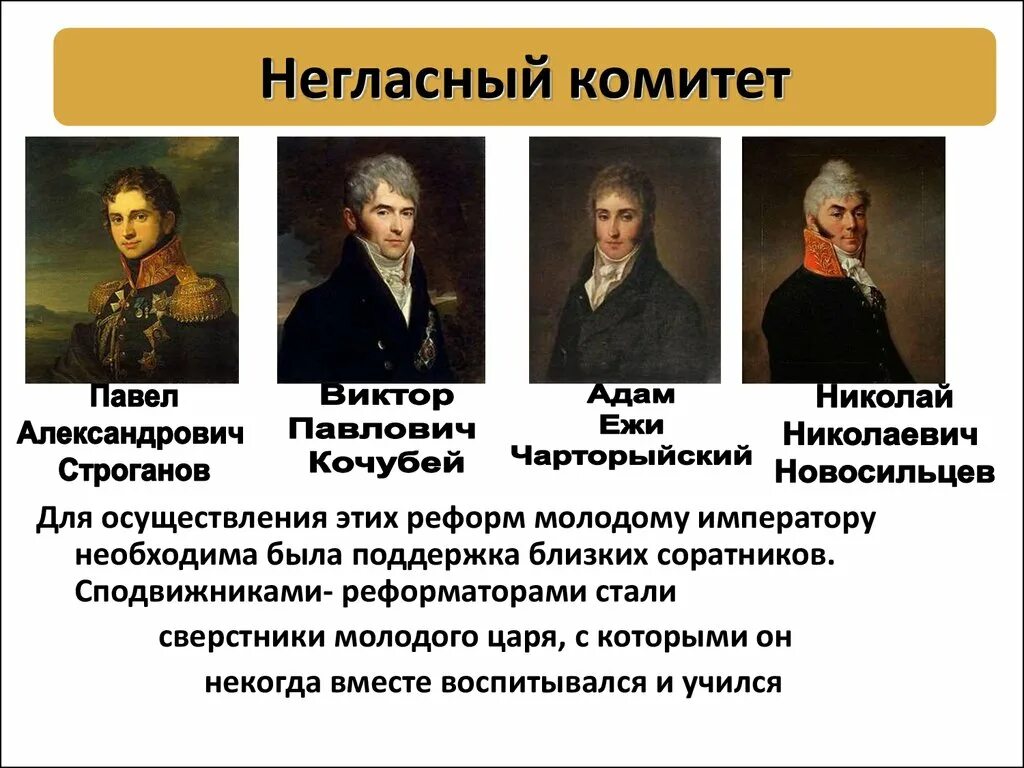 Неофициальный орган при александре 1. Строганов при Александре 1 негласный комитет.