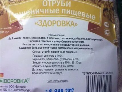 Отруби калорийность