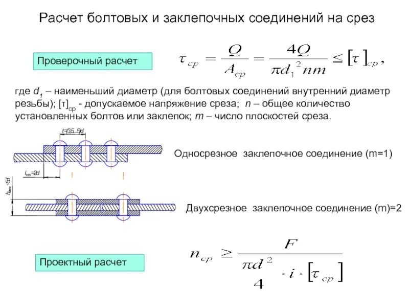 Расчет практических соединений. Расчет заклепочных соединений на прочность. Смятие болтового соединения. Условие прочности заклепочного соединения. Расчет на прочность болтовых и заклёпочных соединений..