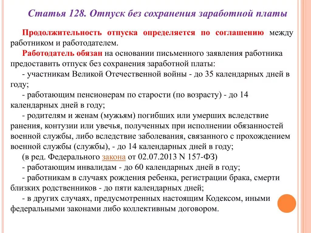 Максимальный срок по статье. Взять отпуск без сохранения заработной платы. Отпуск без сохранения ТК РФ. Продолжительность отпуска без сохранения заработной. Статья 128.