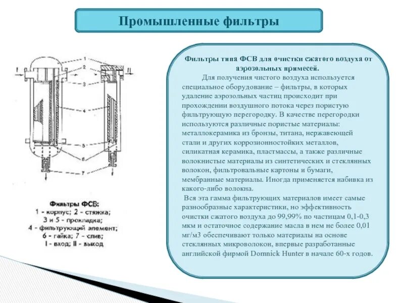 Очистка воздуха от примесей. Фильтрующий элемент ЭО-500 К фильтру сжатого воздуха типа ФСВ-О-560. Промышленные фильтры для очистки масла от примесей. Типы фильтров промышленных виды. Секция аэрозольной очистки воздуха.