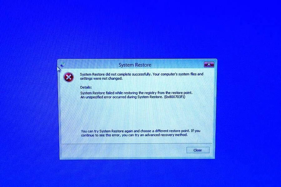 Unspecified Error при копировании. System restore fails.