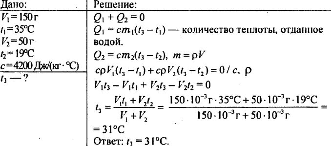 Воду массой 2 кг с температурой. В воду массой 150 г с температурой 35. Количество теплоты таблица. В воду массой 5 кг при 90 с влили в чугунный котелок. Холодную воду массой 40