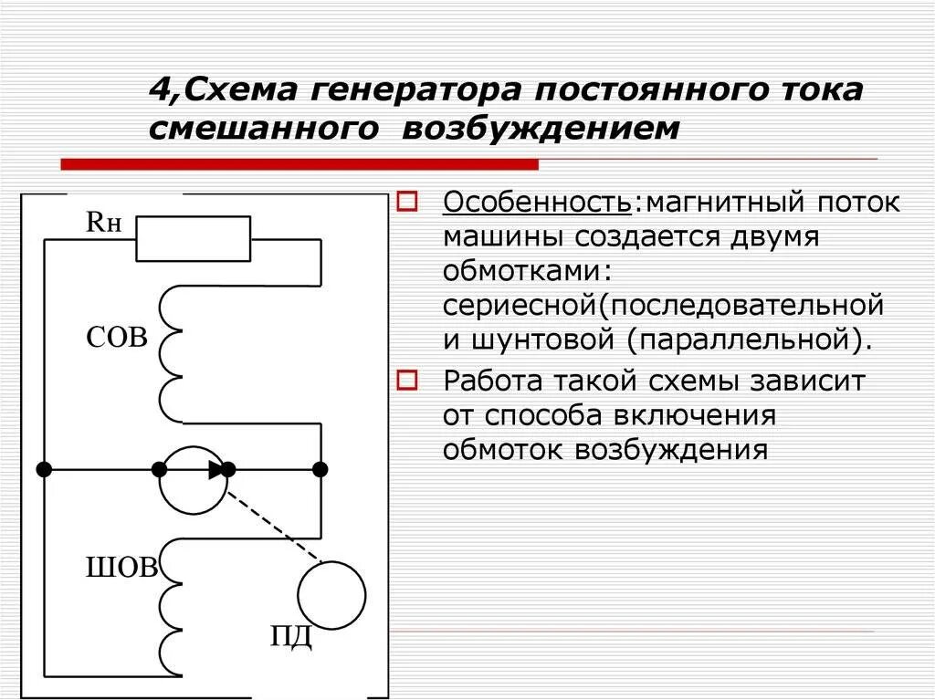 . Схема генератора постоянного тока (ГПТ).. Схема генератора постоянного тока со смешанным возбуждением. Генератор постоянного тока с обмоткой возбуждения схема. Схема включения обмоток возбуждения генератора постоянного тока. Генерирование тока