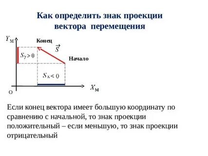 Определите знаки проекций векторов перемещения