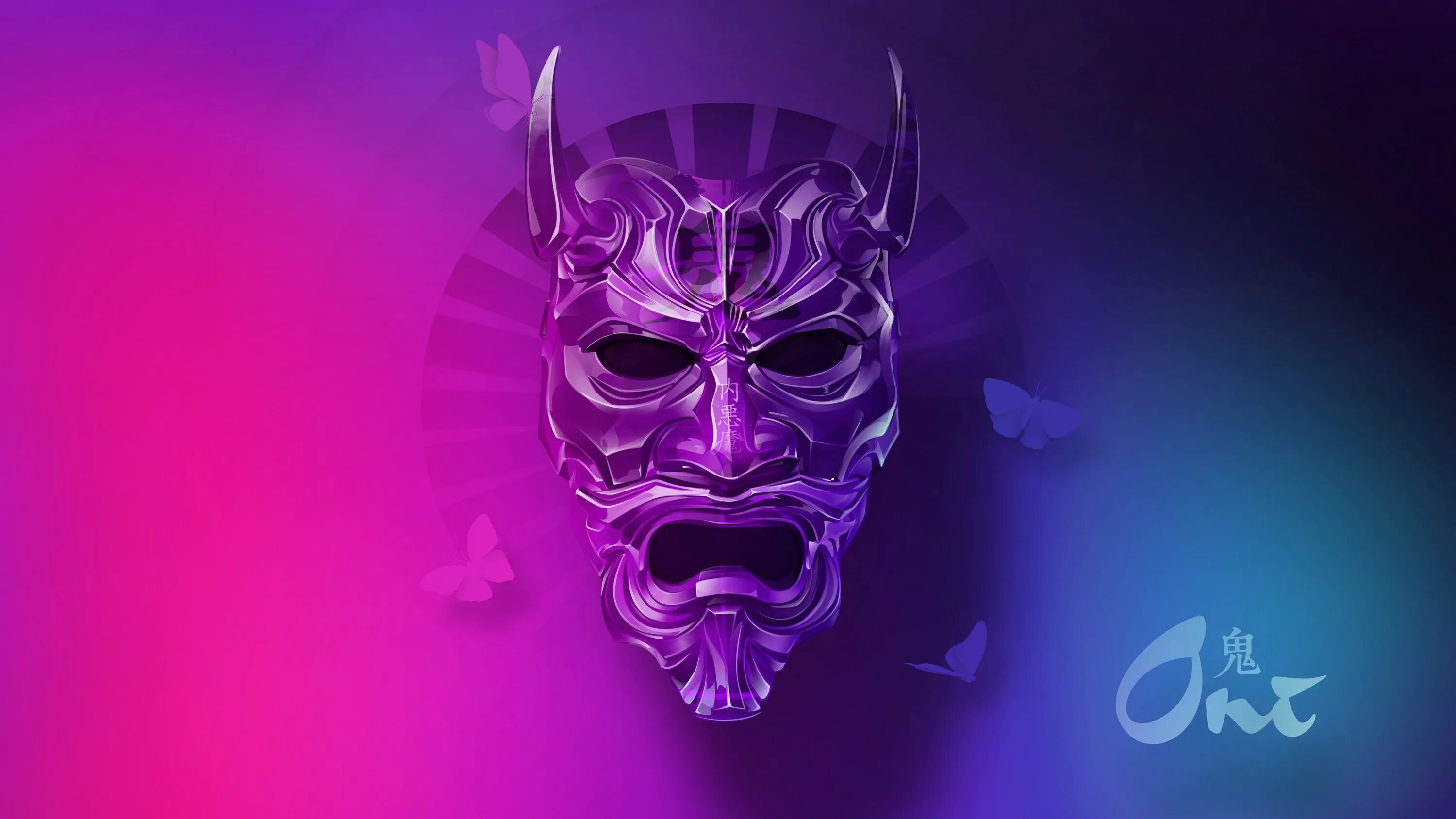 Маска четыре. Oni демон самурай. oni демон самурай маска wallpaper. маска хання неон. японская маска демона неон.