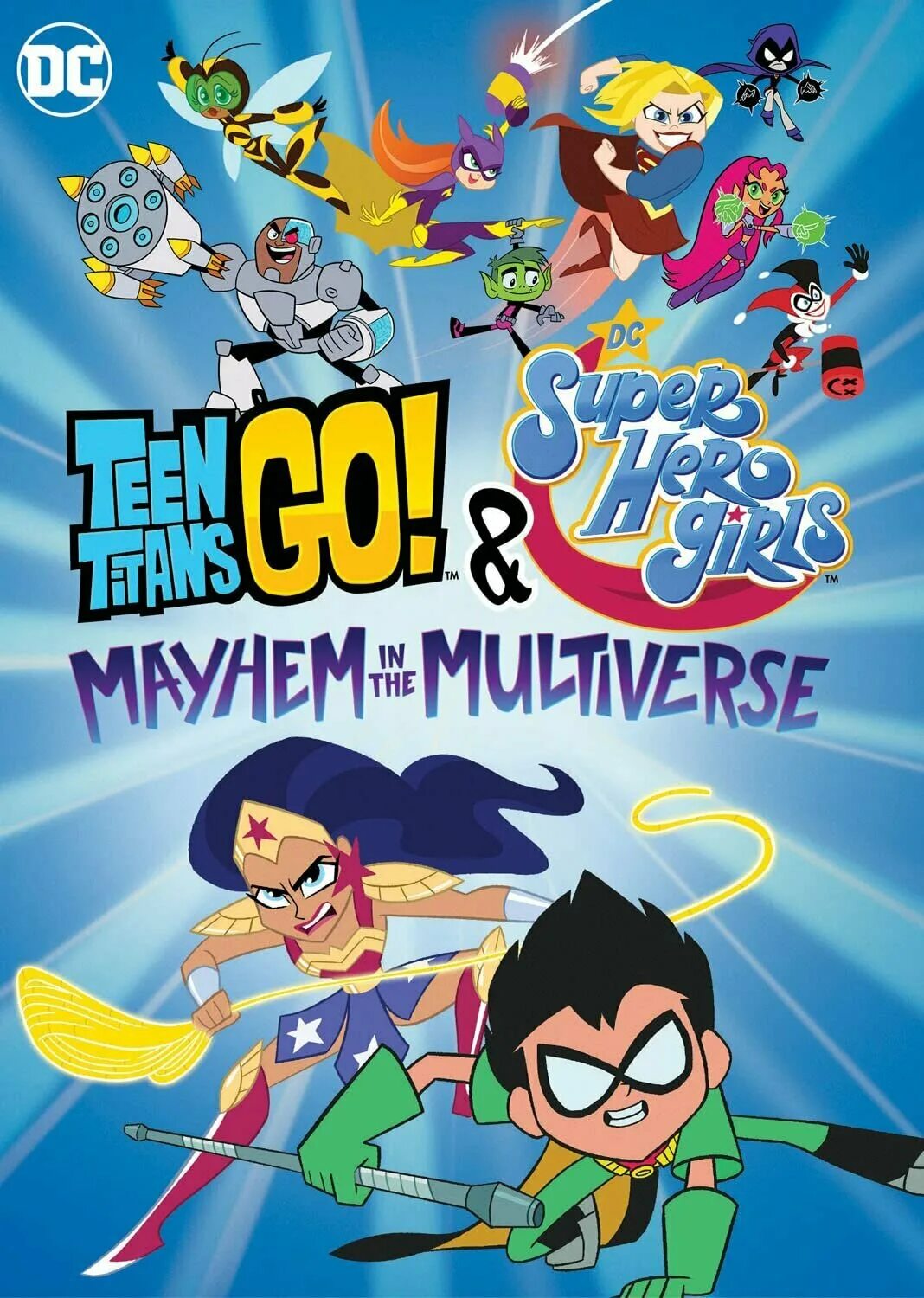 Юные титаны вперед и dc девчонки супергерои. Teen titans go! &amp; dc super hero girls: mayhem in the multiverse 2025. titans go and dc super hero girls. юные титаны вперед кларен. мультимир 2025.