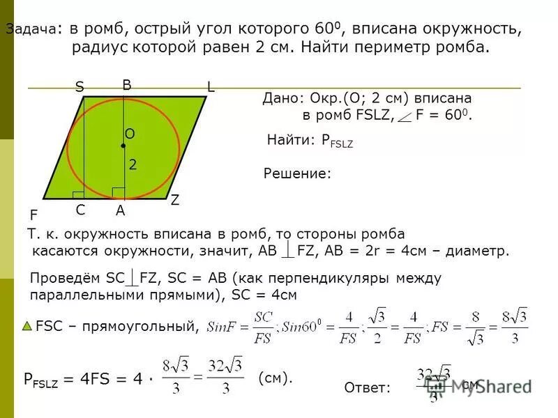 Найдите радиус окружности вписанной в ромб. Нацдите радиус окружности вписаноц в РОИБ. Радиус выписанного в ромб. Рудикс окружности вписаной в РОИБ. Площадь вписанного в круг квадрата равна 16