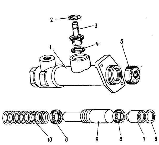 Сборка главного цилиндра. Схема главного цилиндра сцепления ВАЗ 2107. Цилиндр сцепления ВАЗ 2107 схема. Главный цилиндр сцепления ВАЗ 2101 схема. Главный цилиндр сцепления 2107 схема.