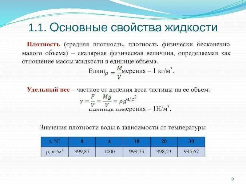 Плотность 998. Удельный вес формула гидравлика. Удельный вес жидкости определяется по формуле. Основные физические свойства жидкости плотность. Удельный вес жидкости формула.