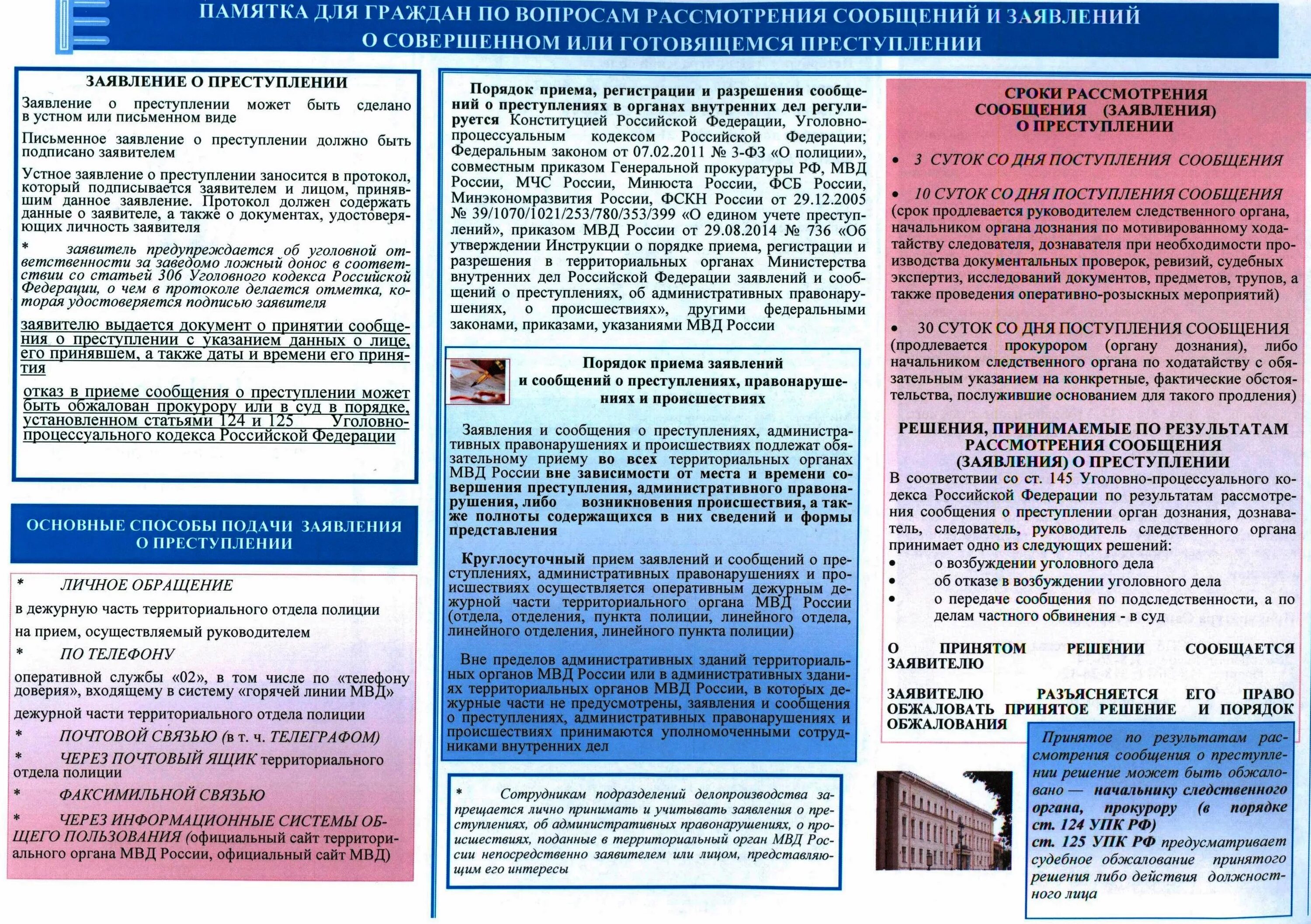 Постановление рф 736. Памятка для граждан. Памятка про преступления. Порядок приема сообщений заявлений. Памятки полиции для граждан.