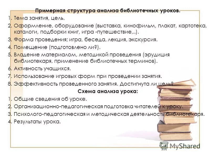 Формы проведения библиотечных уроков. Библиотека документов. Цель библиотечного урока. Картотека в школьной библиотеке. Регламентирующие документы библиотеки