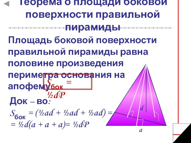 Формула боковой поверхности правильной треугольной пирамиды. Площадь боковой поверхности правильной пирамиды. Площадь боковой поверхности правильной пирамиды формула. Формула плоскости боковой поверхности правильной пирамиды. Формула боковой поверхности правильной пирамиды.