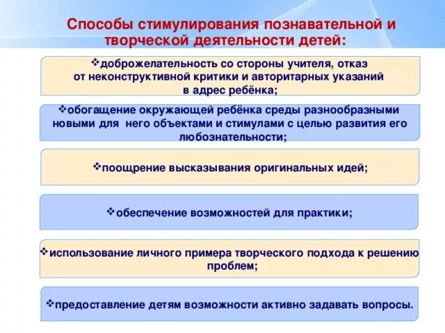 Методы стимулирования ребенка. Способы стимулирования творческой деятельности детей. Способы стимулирования творческой активности дошкольников. Методы развития познавательной активности. Способы стимулирование творческой деятельности.