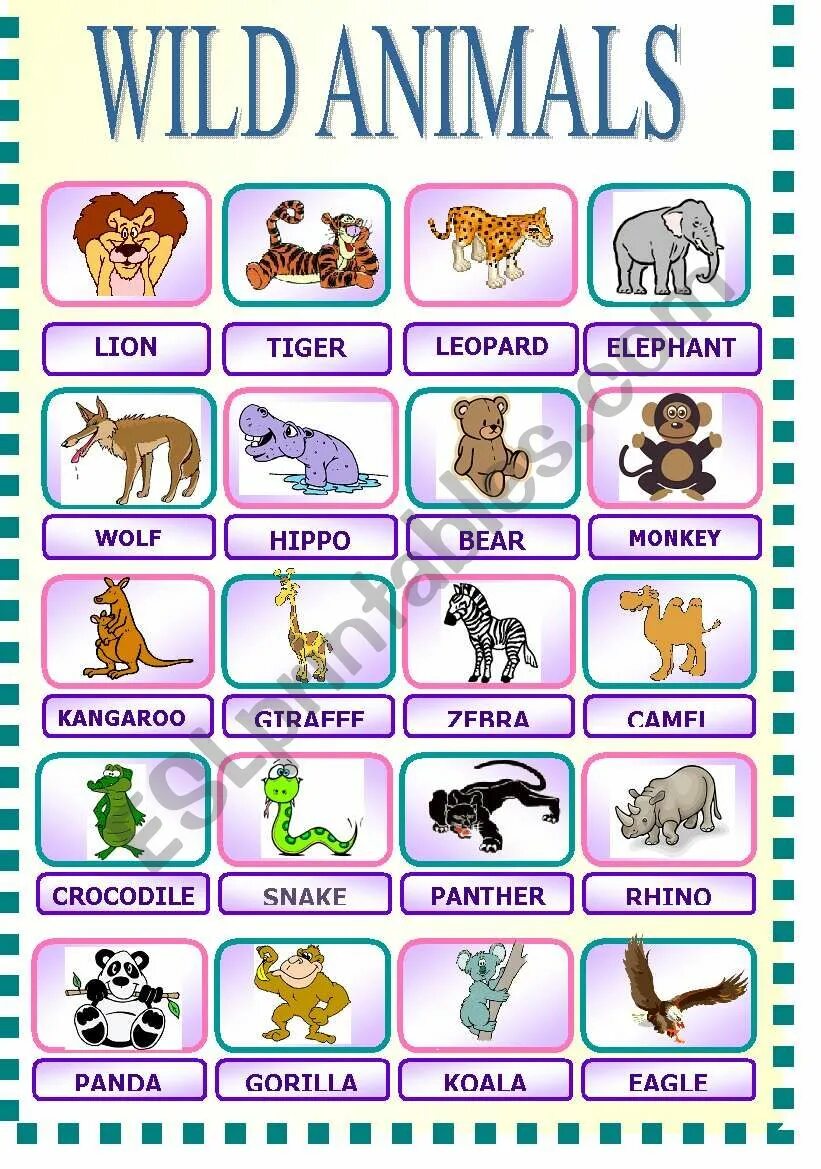 Английский язык 3 класс дикие животные. Животные Vocabulary. Wild animals на английском. Животные на английском для детей. Животные на английском 2 класс.