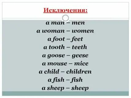 Множественное число существительных в английском языке