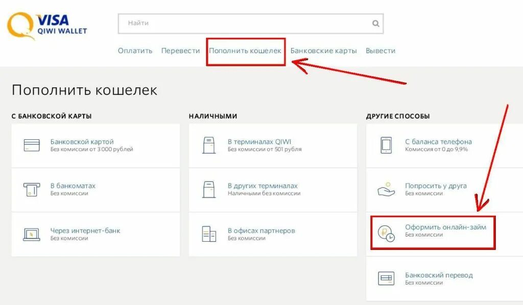 Пополнение от организации