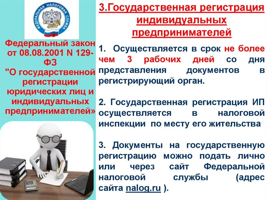 129 фз изменения. Индивидуальный предприниматель ФЗ. Государственная регистрация юридических лиц. Государственная регистрация индивидуальных предпринимателей. ФЗ О регистрации юридических лиц и индивидуальных предпринимателей.