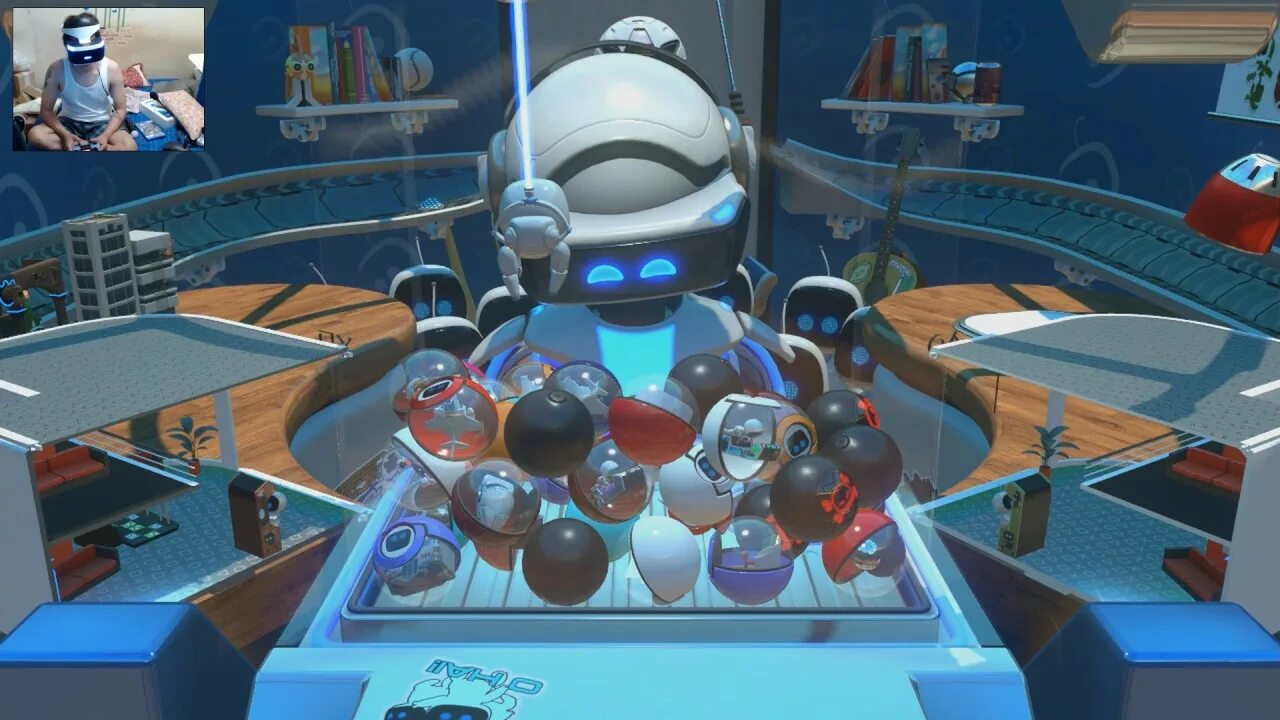 Игра мини бот. Astro bot ps4 VR. Playroom VR роботы. The Playroom VR ps5. VR игра про роботов.