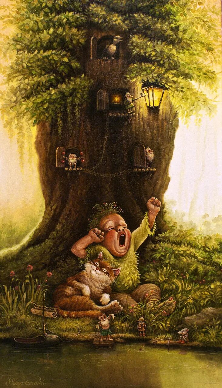 Добрые иллюстрации. Домовой картины александр маскаев. Ягоды фэнтези. Доброе утро со сказочными персонажами. Открытки с добрым утром с детьми.