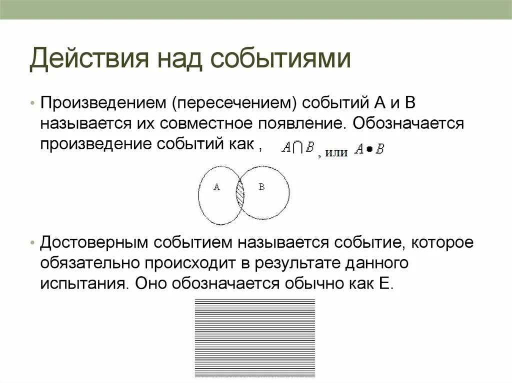 Пересечение (произведение) событий. Достоверное событие обозначается. Пересекающиеся события. Произведение достоверных события. Событие а пересекает событие б