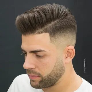 High fade pompadour haircut.